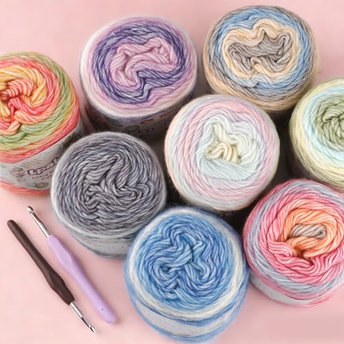 Lpalats Ombre Yarn for Crocheting - 4x100g Soft 60% Cotton 30% Acrylic 10% Wool Yarn - 962 Yds Gradient Cake Yarns for Knitting Shawls Blankets Sweater with 2 Crochet Hooks (4, Colour Gradient) - Image 5