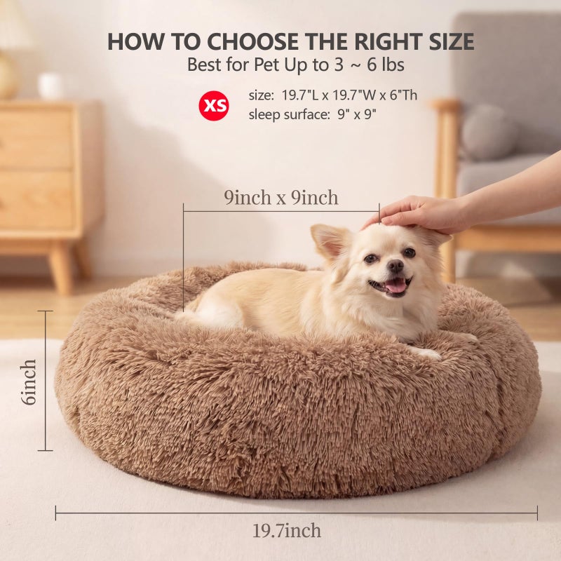 nononfish Calming Donut Dogs Beds for Small Dogs Washable,19inch Fluffy Round Puppy Bed for Puppies,Cats & Toy Breeds with Raised Rim,Fits up to 15 lbs Pets,Camel - Image 3