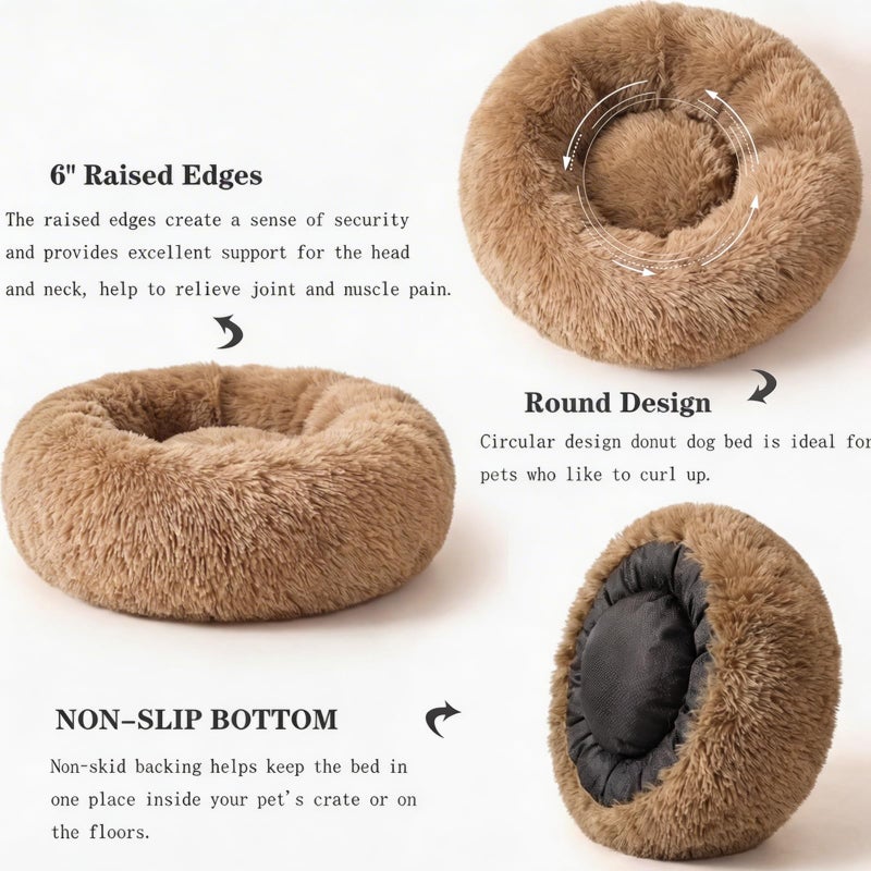 nononfish Calming Donut Dogs Beds for Small Dogs Washable,19inch Fluffy Round Puppy Bed for Puppies,Cats & Toy Breeds with Raised Rim,Fits up to 15 lbs Pets,Camel - Image 5