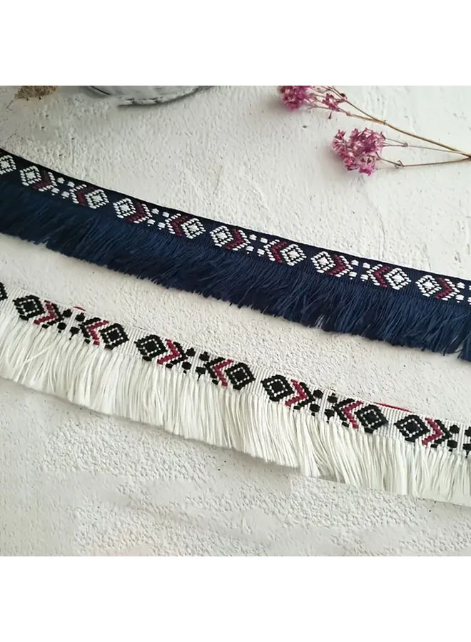 شريط شرابة أبيض بوهيمي 2 ياردة، نمط عرقي، مواد حرفية DIY - Image 1