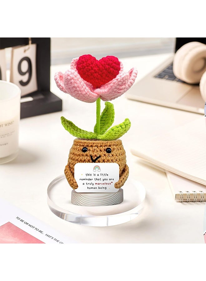 GIFT Handmade Positive Heart Flower Crochet, This is A Little Reminder, Inspirational Gift for Women, Thank You, Appreciation, Positive Gift for Teacher, Mom, Friend, Coworker, Knitted Decor - Image 2