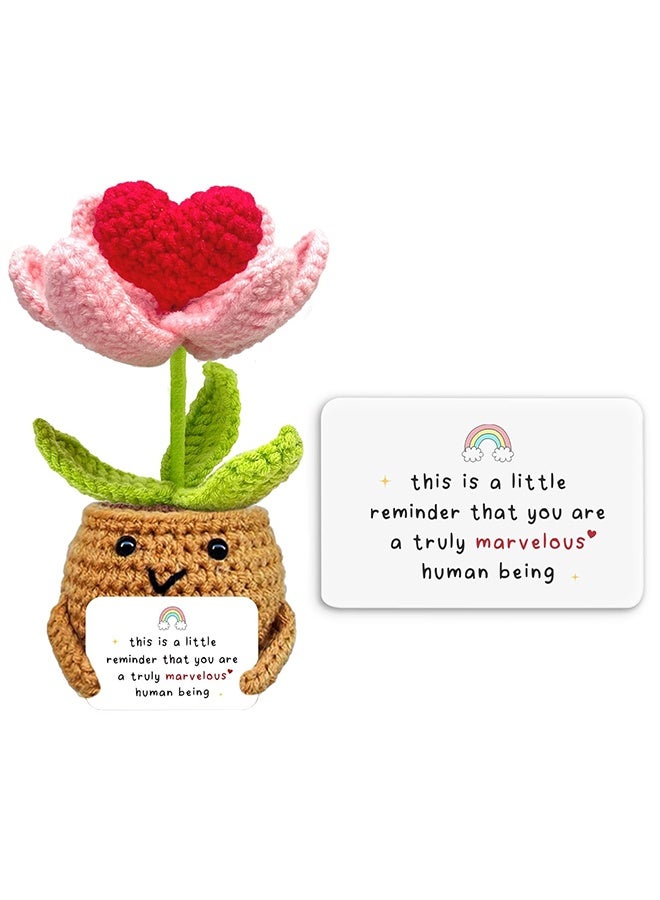 GIFT Handmade Positive Heart Flower Crochet, This is A Little Reminder, Inspirational Gift for Women, Thank You, Appreciation, Positive Gift for Teacher, Mom, Friend, Coworker, Knitted Decor - Image 1