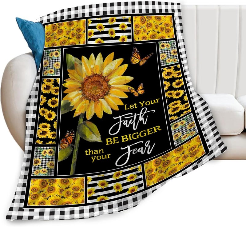 citari Sunflower Blanket Sunflower Butterfly Decor Inspirational Throw Blanket Sunflower Blanket Gifts for Girls Boys Winter Bedding Super Warm Soft Plush Fleece Flannel Blanket for Kids Adult Women 40"x50" - Image 1