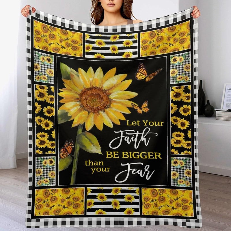 citari Sunflower Blanket Sunflower Butterfly Decor Inspirational Throw Blanket Sunflower Blanket Gifts for Girls Boys Winter Bedding Super Warm Soft Plush Fleece Flannel Blanket for Kids Adult Women 40"x50" - Image 2