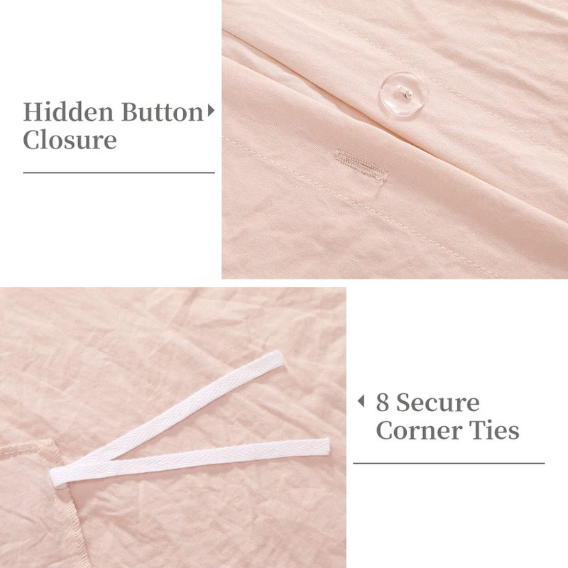 CAROMIO Pink Ruffle Duvet Cover Queen Size, 3PCS Soft Washed Microfiber Vintage French Country Duvet Cover Set for Queen Bed, Pink, 90x90 in - Image 4