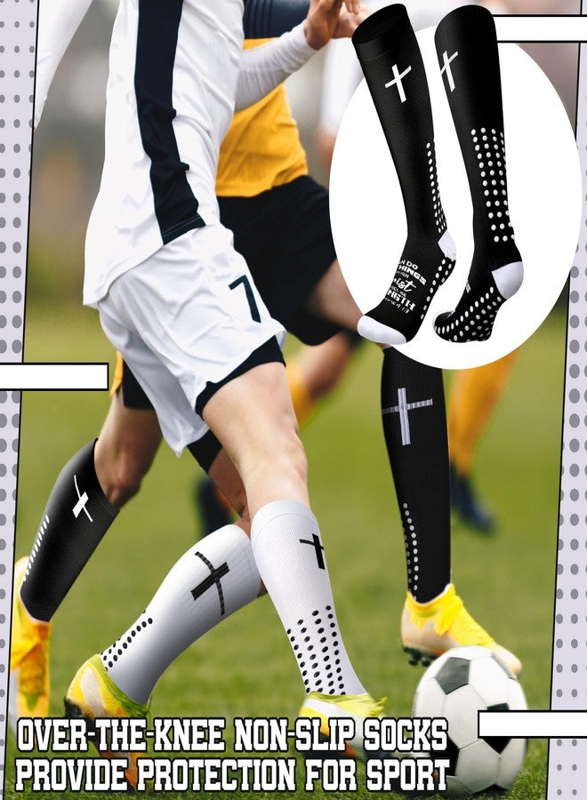 Skicuff جوارب Skicuff زوجان من جوارب عيد الميلاد بتصميم صليب، هدايا للرجال، جوارب طويلة تصل إلى الركبة بتصميم صليب وآية من الكتاب المقدس المسيحي، مانعة للانزلاق (كلاسيكية) - Image 5