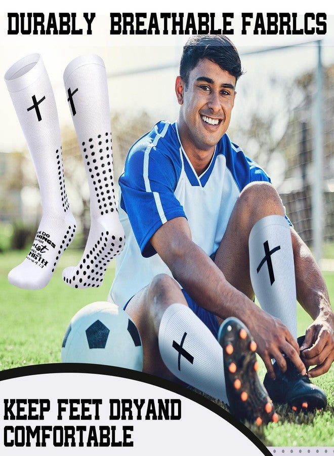 Skicuff جوارب Skicuff زوجان من جوارب عيد الميلاد بتصميم صليب، هدايا للرجال، جوارب طويلة تصل إلى الركبة بتصميم صليب وآية من الكتاب المقدس المسيحي، مانعة للانزلاق (كلاسيكية) - Image 3