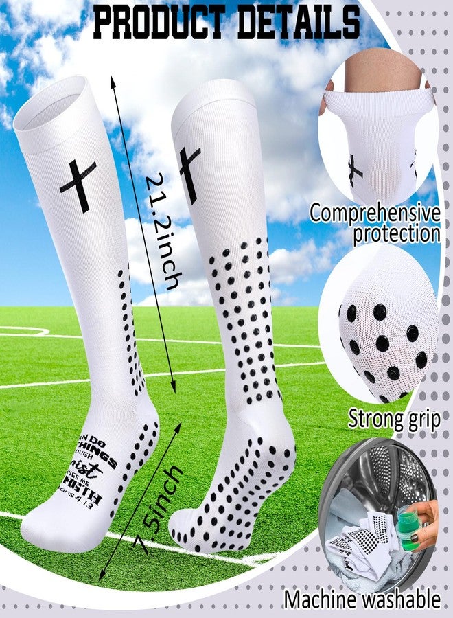 Skicuff جوارب Skicuff زوجان من جوارب عيد الميلاد بتصميم صليب، هدايا للرجال، جوارب طويلة تصل إلى الركبة بتصميم صليب وآية من الكتاب المقدس المسيحي، مانعة للانزلاق (كلاسيكية) - Image 2