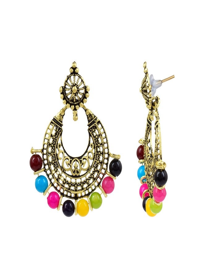 Morir Antique Gold Stylish Oxidised Traditional Chandbali Jhumka Earrings Statement Jewelry for Women/Girls - Image 3