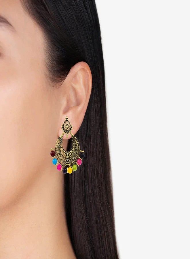 Morir Antique Gold Stylish Oxidised Traditional Chandbali Jhumka Earrings Statement Jewelry for Women/Girls - Image 5