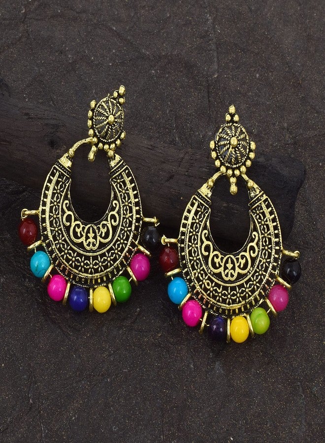 Morir Antique Gold Stylish Oxidised Traditional Chandbali Jhumka Earrings Statement Jewelry for Women/Girls - Image 4