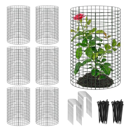 YEXEXINM 18 Pcs 24 x 12 Large Wire Plant Protector from Animals 6 Pack Metal Plant Cage Chicken Wire Cloche with Ground Stakes and Nylon Tie to Keep Animals Out Garden Protection Bunny Barricade - Image 1