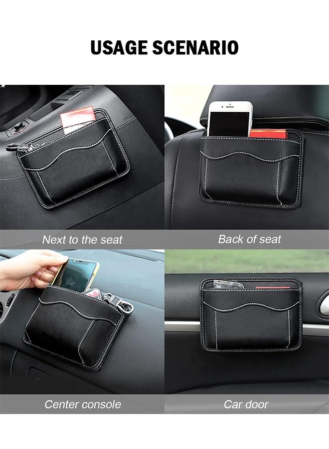 Sweet Life 2 Pcs Car Seat Side Pocket Organizer, PU Leather Mini Storage Bag for Auto Door Window Console, Pen Phone Holder Tray Pouch Vehicle Seat Gap Filler for Organize Document, Registration, Notepad (Black) - Image 5