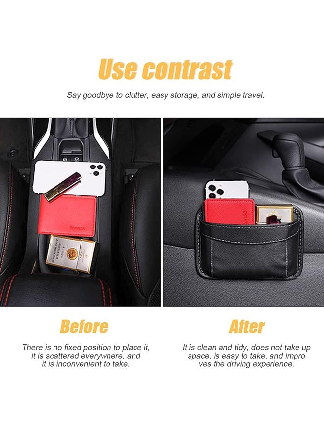 Sweet Life 2 Pcs Car Seat Side Pocket Organizer, PU Leather Mini Storage Bag for Auto Door Window Console, Pen Phone Holder Tray Pouch Vehicle Seat Gap Filler for Organize Document, Registration, Notepad (Black) - Image 2