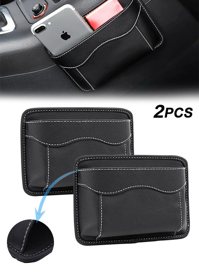 Sweet Life 2 Pcs Car Seat Side Pocket Organizer, PU Leather Mini Storage Bag for Auto Door Window Console, Pen Phone Holder Tray Pouch Vehicle Seat Gap Filler for Organize Document, Registration, Notepad (Black) - Image 1