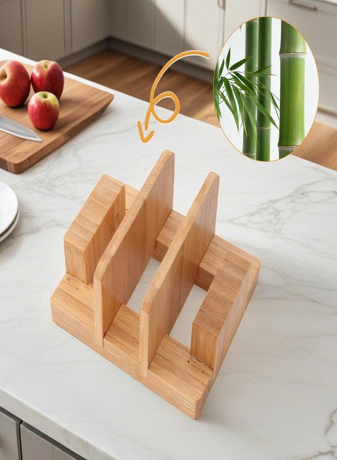 GZLT Bamboo Pot Lid Holder Stand, Cutting Board Organizer and Rack for Kitchen Storage, Made Countertop Space Saver for Pot Lids and Cutting Boards - Image 4