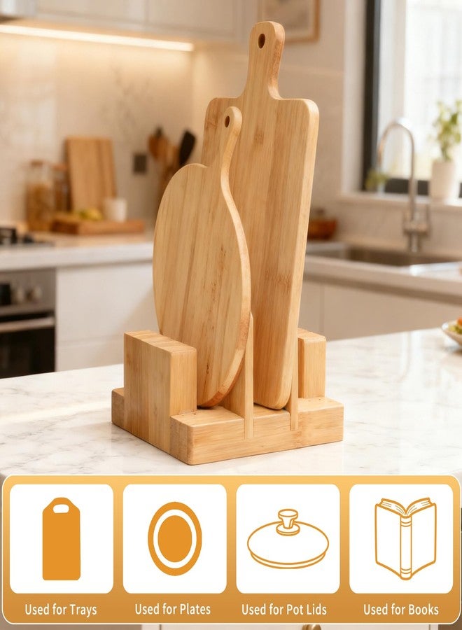 GZLT Bamboo Pot Lid Holder Stand, Cutting Board Organizer and Rack for Kitchen Storage, Made Countertop Space Saver for Pot Lids and Cutting Boards - Image 3