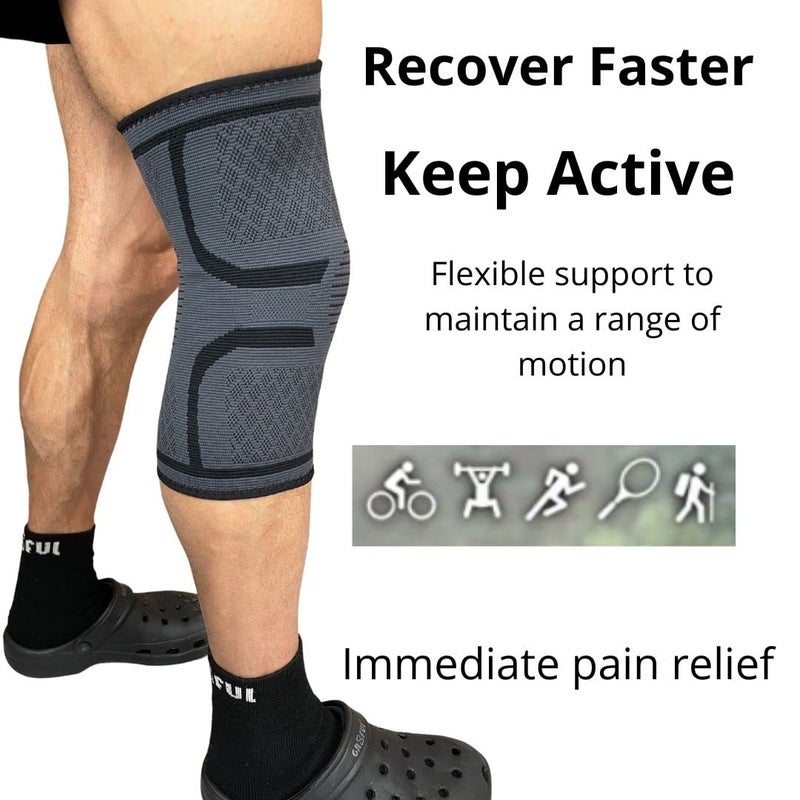 gr8fulÂ® Knee Support for Running & Sports | Compression Knee Sleeve for Arthritis, Joint Pain Relief, Men & Women | Patella Support, Knee Brace Strap Wrap | One Size | Black (M) - Image 5