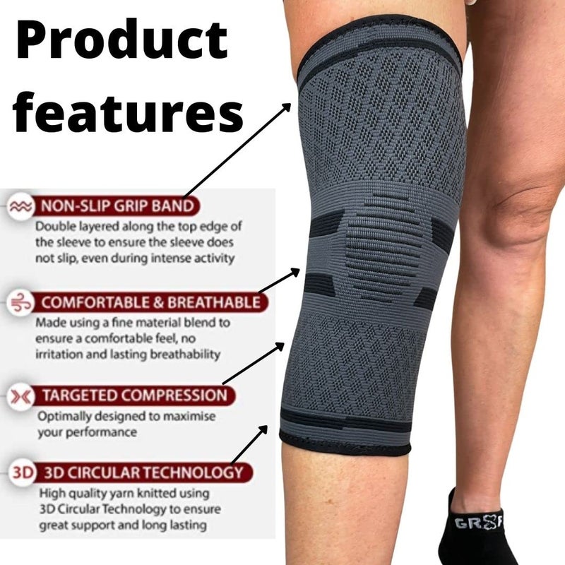gr8fulÂ® Knee Support for Running & Sports | Compression Knee Sleeve for Arthritis, Joint Pain Relief, Men & Women | Patella Support, Knee Brace Strap Wrap | One Size | Black (M) - Image 2