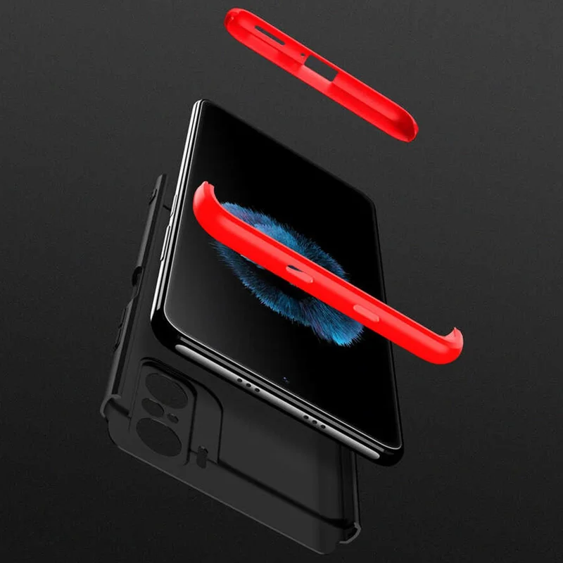 CoverZone Xiaomi Mi 11I Case 3 Piece 360 ​​Soft Hard Protection Ays Black - Red