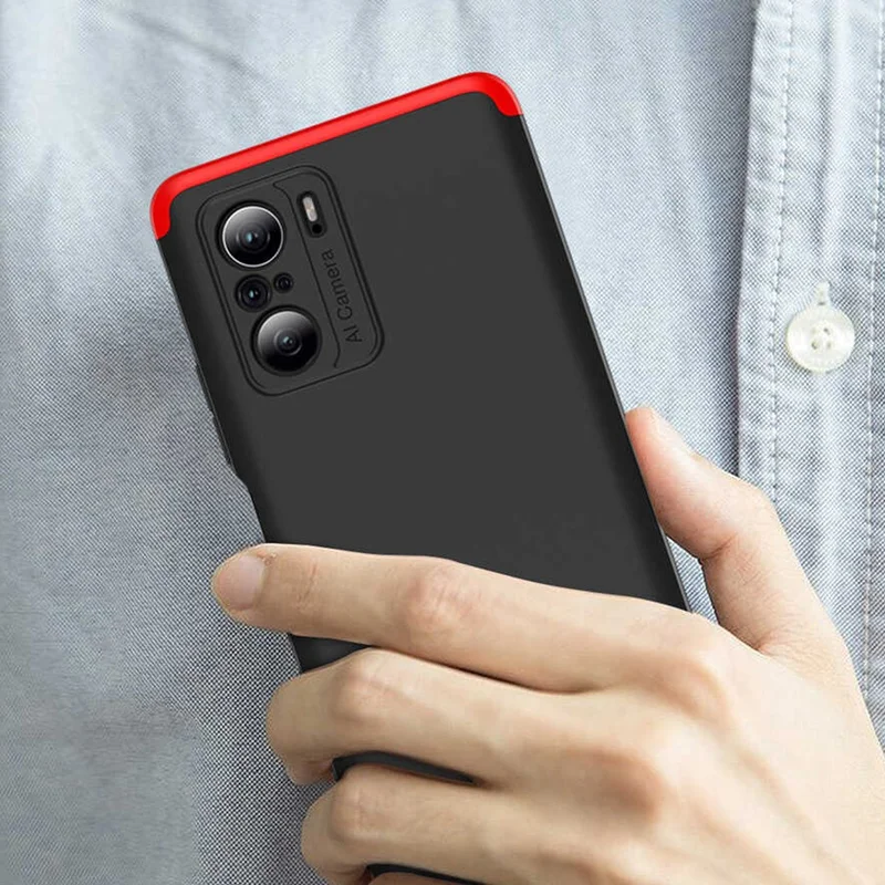 CoverZone Xiaomi Mi 11I Case 3 Piece 360 ​​Soft Hard Protection Ays Black - Red