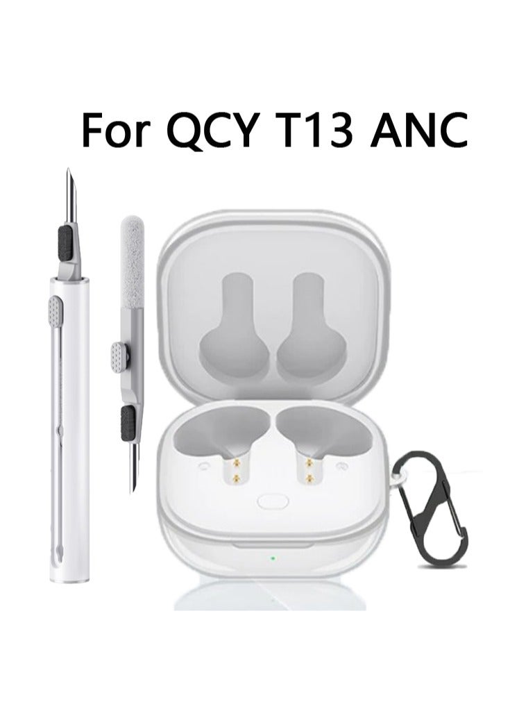 Transparent silicone Case for QCY T13 ANC earphone With keychain&cleaning tools - Image 1