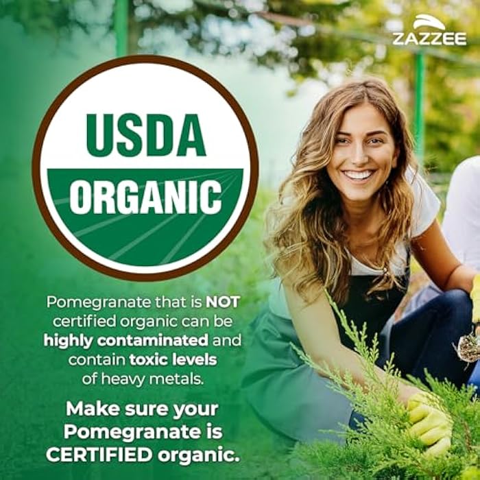 Zazzee USDA Organic Pomegranate 20:1 Extract, 40% Ellagic Acid, 100 Vegan Capsules, 3+ Month Supply, Punica Granatum, Antioxidant, Immune & Polyphenol Support, All-Natural, Non-GMO, Made in the USA - Image 2
