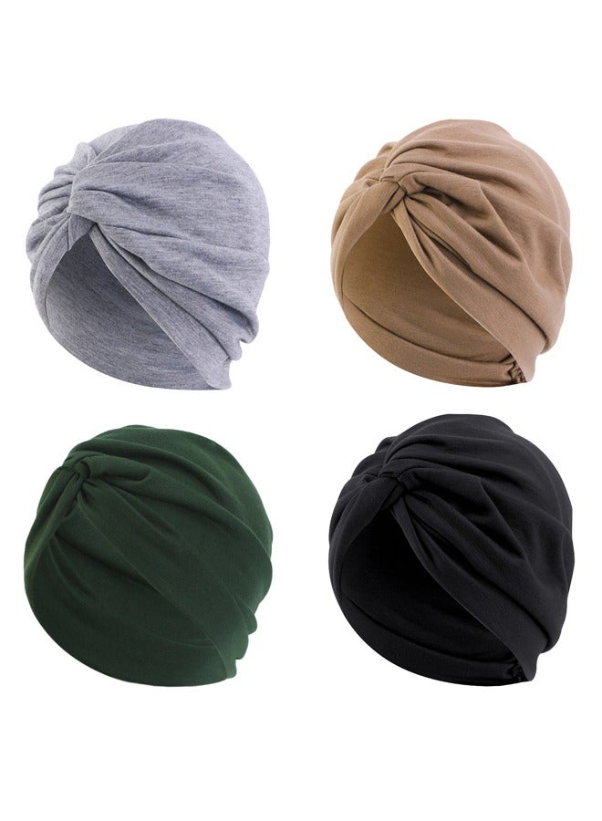 GUSGU 4 Pieces Turbans for Women, Soft Pre Tied Knot Turban Stretchy Head Wraps Chemo Headwear Pleated Beanie Cap Sleep Hat for Women Girls - Image 1