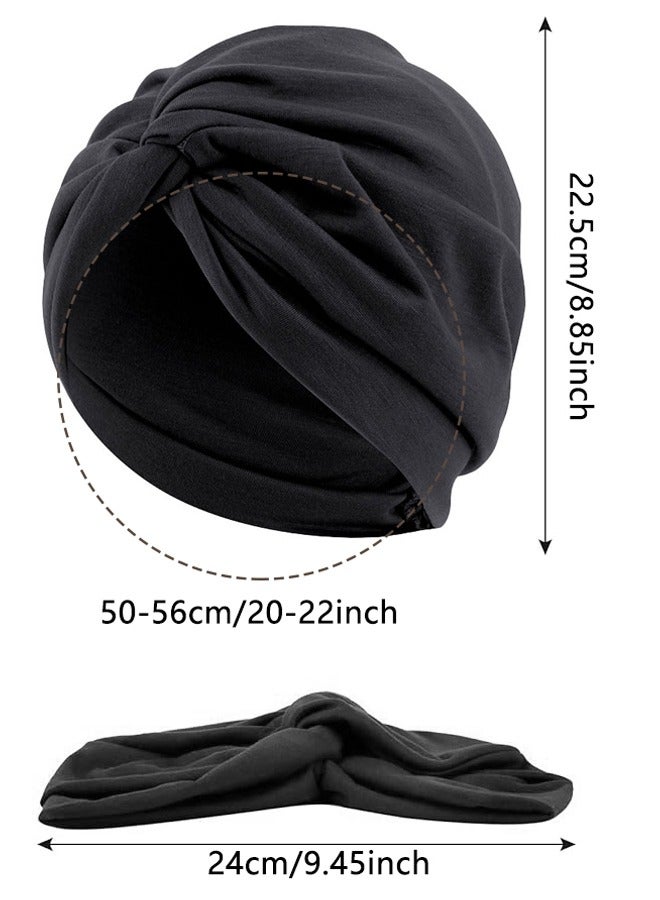 GUSGU 4 Pieces Turbans for Women, Soft Pre Tied Knot Turban Stretchy Head Wraps Chemo Headwear Pleated Beanie Cap Sleep Hat for Women Girls - Image 3