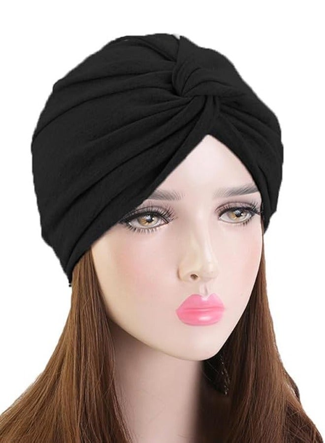 GUSGU 4 Pieces Turbans for Women, Soft Pre Tied Knot Turban Stretchy Head Wraps Chemo Headwear Pleated Beanie Cap Sleep Hat for Women Girls - Image 2