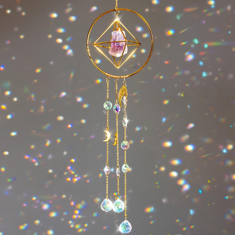Decozion Decozion Amethyst  Crystal Suncatcher for Window Wonderment  Sun Catchers with Crystals for Dazzling Light  Indoor Rainbow Maker  Crystal Sun Catcher  Hanging Crystals with Protective Qualities 
