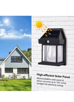CBK Solar Tungsten Wall Light Outdoor, Wall Sconce Motion Sensor Light Ip65 Waterproof, Dusk to Dawn Exterior Lighting Fixtures Wall Mount for Outside House Patio Porch Garage Black  - Image 2