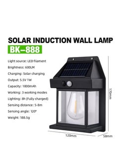 CBK Solar Tungsten Wall Light Outdoor, Wall Sconce Motion Sensor Light Ip65 Waterproof, Dusk to Dawn Exterior Lighting Fixtures Wall Mount for Outside House Patio Porch Garage Black  - Image 3