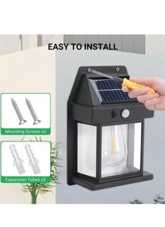 CBK Solar Tungsten Wall Light Outdoor, Wall Sconce Motion Sensor Light Ip65 Waterproof, Dusk to Dawn Exterior Lighting Fixtures Wall Mount for Outside House Patio Porch Garage Black  - Image 5