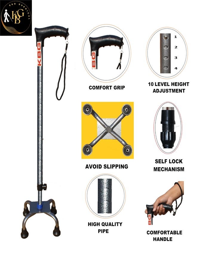 Kbg Surgical 4 Leg Antique Dori Height Adjustable Men Women Old People Walking Stick - Unisex 36 Inch - Image 3