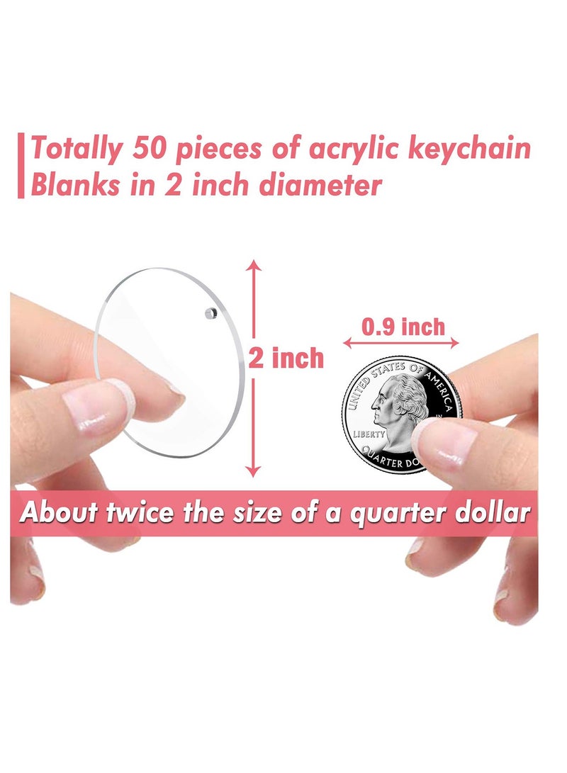Excefore Acrylic Transparent Circle 20PCS Acrylic Keychain Blanks 2 inch Clear Round Discs Clear Round Keychains Blanks Keychain Tassels Set for DIY Craft - Image 2