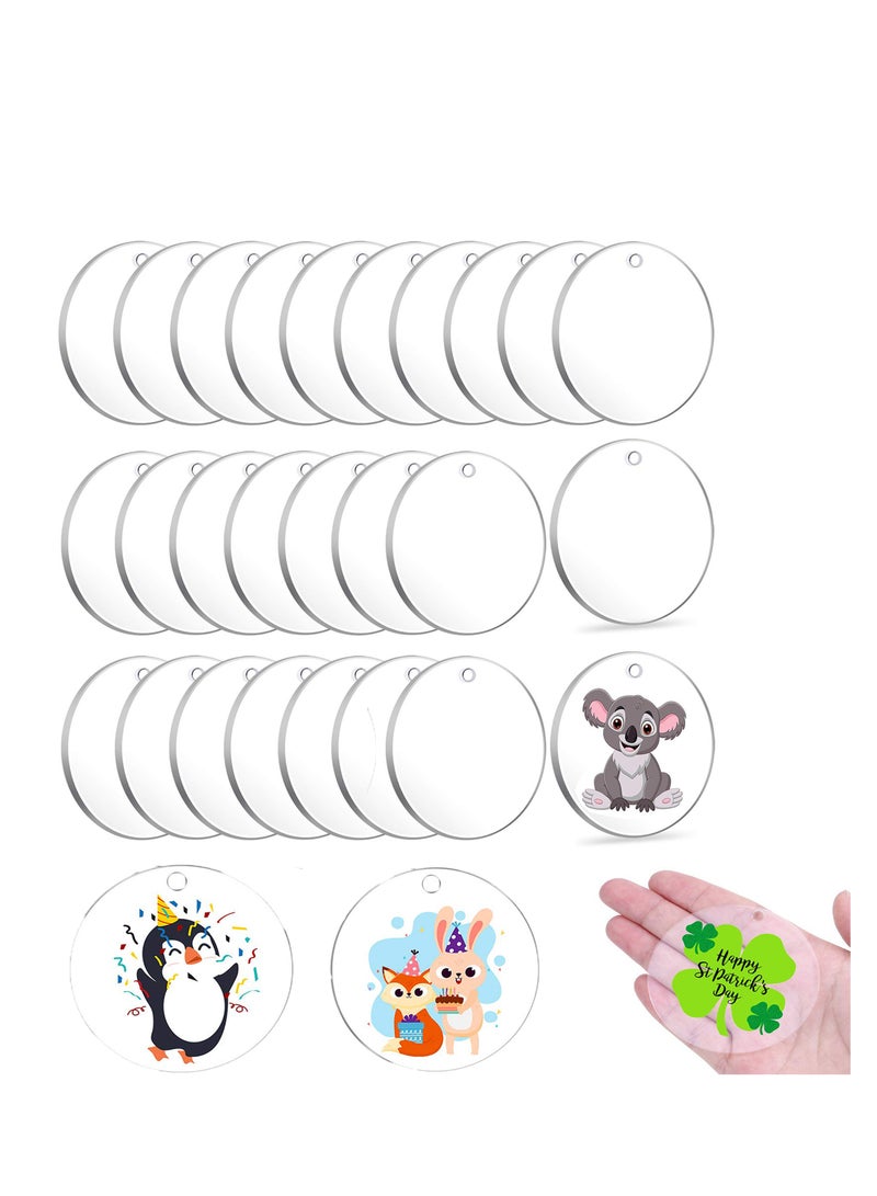 Excefore Acrylic Transparent Circle 20PCS Acrylic Keychain Blanks 2 inch Clear Round Discs Clear Round Keychains Blanks Keychain Tassels Set for DIY Craft - Image 1