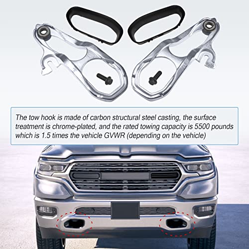 JDMSPEED New Heavy Daty Front Car Tow Hooks Left & Right with Hardware Chrome Replacement for Dodge Ram 1500 DT with 3.6L 5.7L Engine 2019 2020 2021 2022 Replaces 82215268AB 82215268AB 68272944AB - Image 5