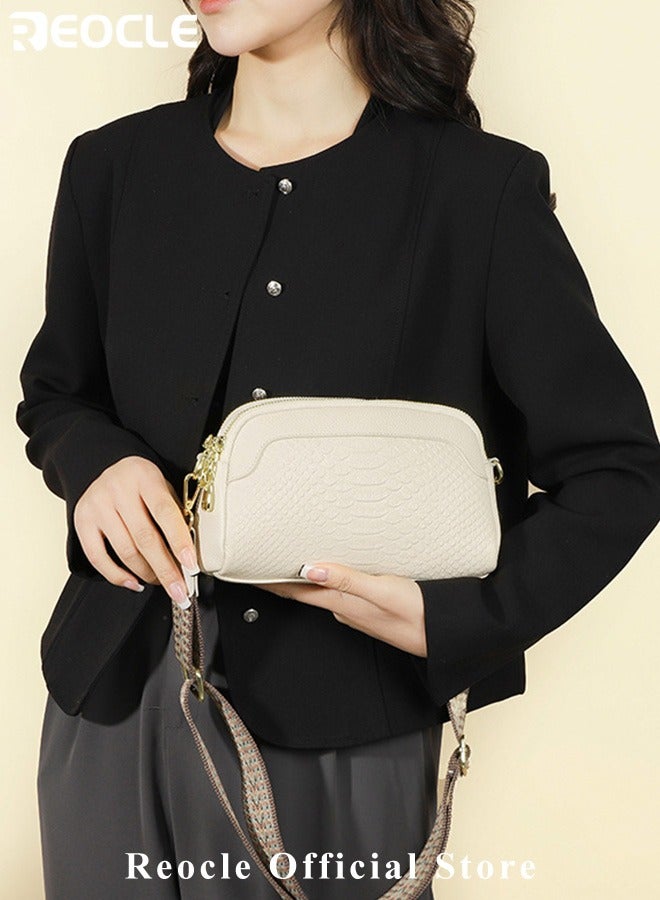 REOCLE Crossbody Purse Bags for Women Trendy First Layer Cowhide Leather Woven Small Crossover Shoulder Bag with Detachable Guitar Strap White  - Image 2