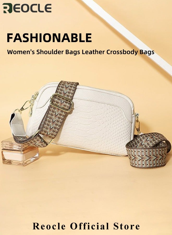 REOCLE Crossbody Purse Bags for Women Trendy First Layer Cowhide Leather Woven Small Crossover Shoulder Bag with Detachable Guitar Strap White  - Image 5