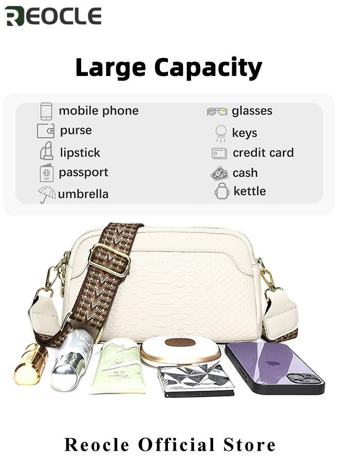REOCLE Crossbody Purse Bags for Women Trendy First Layer Cowhide Leather Woven Small Crossover Shoulder Bag with Detachable Guitar Strap White  - Image 3