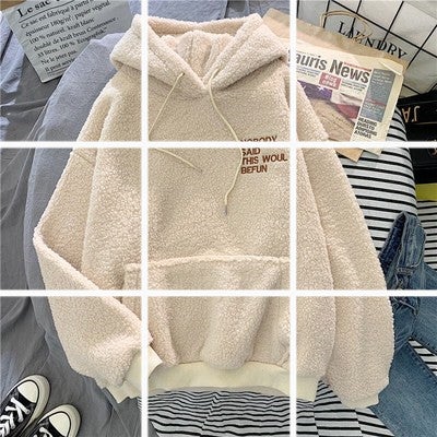 ins New Autumn and Winter 2021 Fleece-lined Thickened Lambcock Sweater Womens Trendy Korean Style Student Loose Jacket Trendy Blue