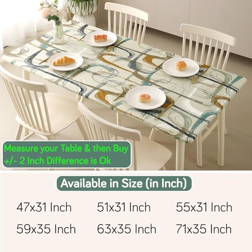 HOKIPO 'Elira Series' Stretch Fit Water-Repellent & Anti-Slip Table Cloth for 6 Seater, Size 63X35 inch, Parchement Beige Abstract Art (AR-5943-C6) - Image 4