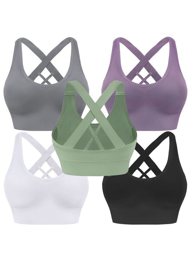 Evercute Sports Bra for Women Padded Medium Support Criss Cross Strappy Bras Seamless High Impact Yoga Exercise Athletic Bras - Image 1