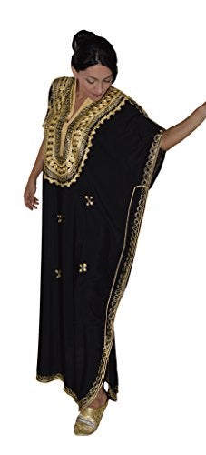 Treasures Of Morocco Moroccan Caftan Hand Made with Gold Hand Embroidery Long Length Black - Image 4