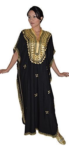Treasures Of Morocco Moroccan Caftan Hand Made with Gold Hand Embroidery Long Length Black - Image 5