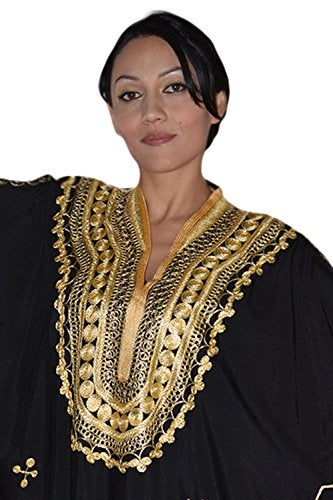 Treasures Of Morocco Moroccan Caftan Hand Made with Gold Hand Embroidery Long Length Black - Image 2