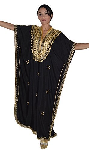 Treasures Of Morocco Moroccan Caftan Hand Made with Gold Hand Embroidery Long Length Black - Image 1