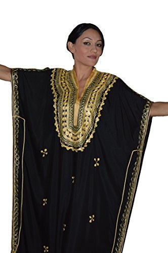 Treasures Of Morocco Moroccan Caftan Hand Made with Gold Hand Embroidery Long Length Black - Image 3