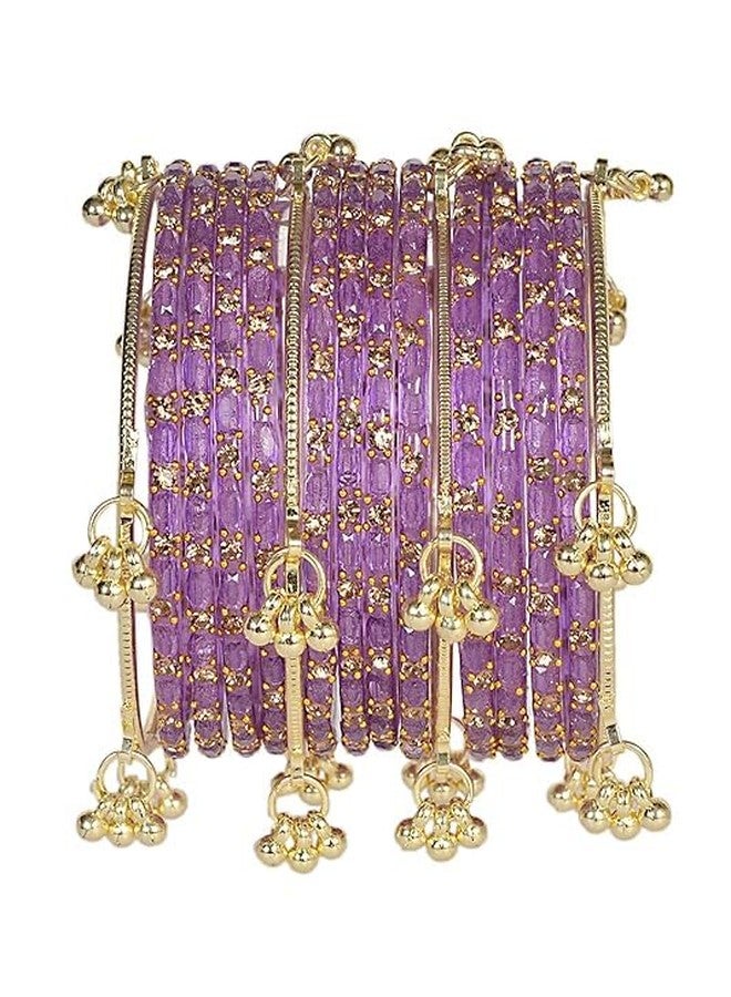 BANGLESKART مجموعة أساور بانغلسكارت الكشميرية المزينة بخرز غونغرو على شكل قطرات المطر | للنساء والفتيات | مجموعة من 16 قطعة (أرجواني فاتح، 2.4) - Image 1